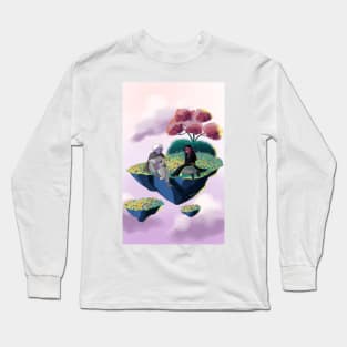 Beautiful fantasy art of a floating land with flowers Long Sleeve T-Shirt